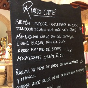A blackboard lists the day's special dishes. (My own photo). 