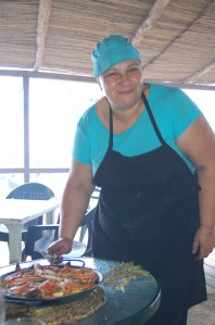 Paula delivers our paella