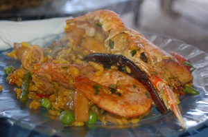 The first helping of seafood paella