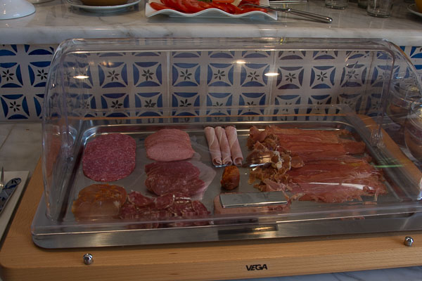 Cold meats for breakfast buffet.