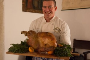 Chef and turkey.