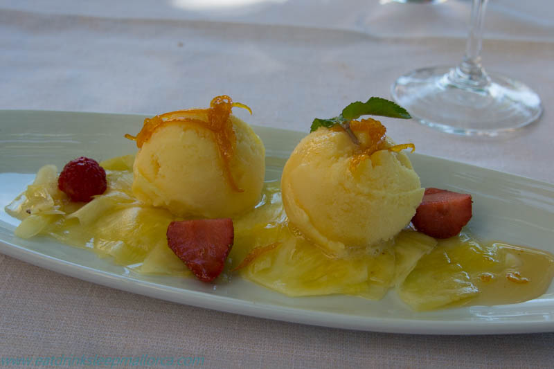 Pineapple carpaccio with passion fruit sorbet - for me, the perfect summer lunch dessert