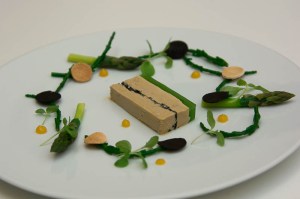 Foie gras terrine with green asparagus, samphire and fresh truffle