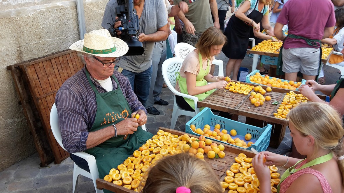 Removing stones from apricots.