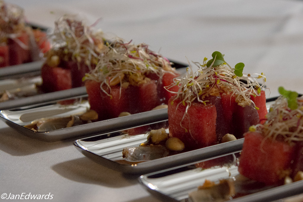 Watermelon and tuna tapa