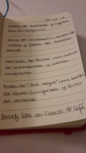 Menu written in notebook at Arrels by Marga Coll